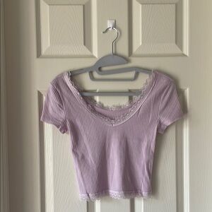 Aeropostale Purple Ribbed Crop T-Shirt